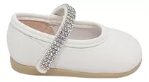 Zapato Guillermina Bco Mate C/strass Bebe-nena Mvd Calzados