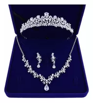 Conjunto Tiara Colar Brinco Noiva Debutante Casamento Luxo