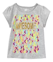 Remera Manga Corta Algodón Gris Awesome Crazy8 Niñas Verano