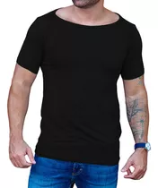 Camiseta Gola Canoa Elastano Slim Básica Manga Curta Zhoe