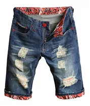 Bermuda Jeans Lançamento Rasgada Pintada 