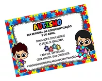 50 Cartão Brinde Dia Mundial Conscientização Autismo Autista