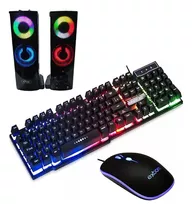 Kit Gamer Exbom Abnt2 Led 2400 Dpi + Alto-falante Knup Preto