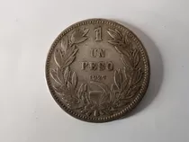 Moneda Chile 1 Peso 1927 1 Grueso Plata 0.5(x117