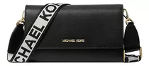 Bolsa Michael Kors Original Jetset Large Leather Xbody Negro Acabado De Los Herrajes Dorado Color De La Correa De Hombro Beige Diseño De La Tela Liso