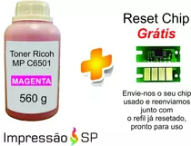 Toner Refil Ricoh Mp C6501 Magenta Com Reset Chip Grátis