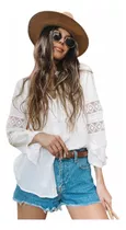 Camisa Mujer Importada Blusa Dama Broderie Encaje Guipiur