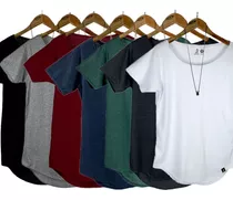 Kit 3 Camisetas Gola Canoa Longline Novidade Moda Oversized