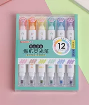 6 Resaltadores Colores Pastel Doble Punta Huella Gato Kawaii