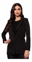 Blazer Feminino Alfaiataria Forro Cetim Elastano Preto Cindy