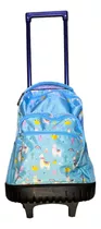 Mochila Carrito Con Ruedas Grande 50x32 Llama Celeste