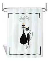 Cortina De Baño Teflon Bordada Con Diseño Impermeable Color Negro Royal Cats