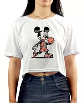 Cropped Oversized Bco Mickey Mouse Bola Basquete Desenho