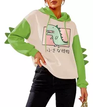 Sudadera Con Capucha De Dinosaurios Manga Larga Para Mujer