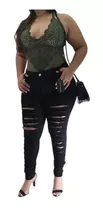 Calça  Jeans  Rasgadinha Plus Size Com Lycra Destroyed