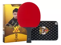 Paleta Loki Profesional E9 Estrellas Ping Pong Con Carbón Color Negro-rojo Tipo De Mango Fl (cóncavo)