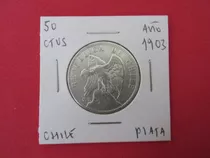 Antigua Moneda Chile 50 Centavos Plata Año 1903 Escasa