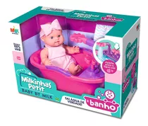 Boneca Milkinha Petit Banho Com Banheira Que Aperta Sai Água