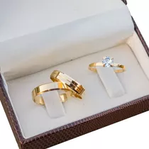 Alianças De Casamento Ouro 18k Chanfrada 4mm + Anel Noivado