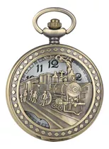 Reloj De Bolsillo Tren Ferrocarril Gris + Estuche Dayoshop