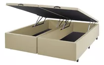 Cama Box Baul Base Sommier Queen Tela Lino Beige