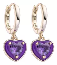 Argollas Huggies Corazón Morado En Plata 925 Con Baño De Oro