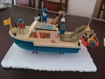 Muñecos Playmobil: Barco Policía Rescate, Buzo Y Tripulantes