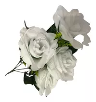 6 Ramos Rosas Blancas Flores Artificiales X 5 Pimpollos Deco