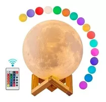 Velador Luna Llena Impreso 3d Eco Sustentable Led 16 Colores Color De La Estructura Madera