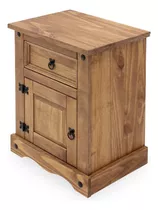 Mesa De Luz Madera Maciza 52x39x68 Cajon Puerta Casahogar Color Marrón Claro