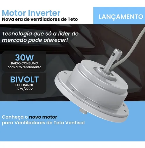Ventilador de teto Ventisol Fenix Inverter Controle Remoto branco com 3 pás de plástico, 960 mm de diâmetro 127 V/220 V