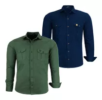 Kit 2 Camisa Social Masculina Militar Manga Longa Sortida