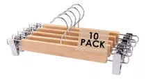 Pack X 10 Percha Madera Ganchos Broches Metal Pantalon 34cm X Mayor Y Menor Super Resistente #shoppy