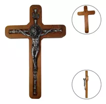 Imagem Jesus Cristo Metal Madera Crucifixo Medalha São Bento