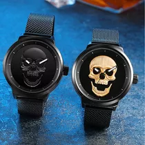 Reloj Calavera Correa  De Malla De Acero Resistente Al Agua 