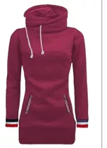 Hoodie Mujer Slimfit Largo Invierno Canguro Capucha