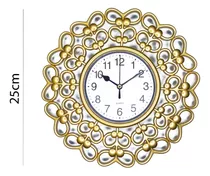 Reloj De Pared Redondo Vintage Decorativo 25cm Silencioso Color De La Estructura Dorado - 276016 Color Del Fondo Blanco - 276016