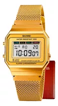 Relógio Skmei Digital Quadrado Dourado Pulseira Mesh 1660 + Cor Do Fundo Claro