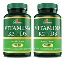 Vitaminas K2 + D3 500mg Fv 2 Frascos 120 Soft Gel Sabor Natural / 2x60 Soft