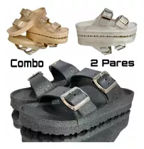 Combo 2 Pares De Ojotas Tipo Birk Cholas Chunas De Goma 