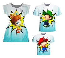 Vestido Mãe E Blusas Pai E Filho - Estampa De Game Sm158