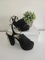 Zapatos Plataforma Negros Gamuza Con Empeine Elástico Brasil