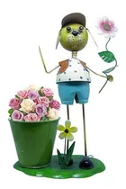 Boneco De Ferro Decorativo Menino Enfeite Flores E Jardim