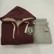 Campera Bordo Con Peluche Y Jogging Gris Melange T.10 Mimo