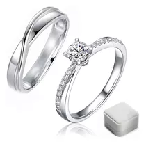 Anillos Plata 925 Ajustable Circón Pareja Matrimonio