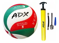Balón Voleibol Vx501 + Bomba Adx Peso Y Medida Reglamentaria Color Verde Con Rojo