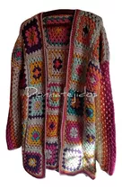 Cardigan Tejido Mano Patchwork Crochet Colores