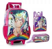 Kit Escolar Unicornio Completo Mochila Lancheira E Estojo