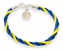 Pulsera Plata Hilo Seda Boca + Dije Medalla San Benito