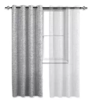 Cortina Blackout 100% Anti Luz, 1 Paño 140x220 Textura Lino Color Gris Claro